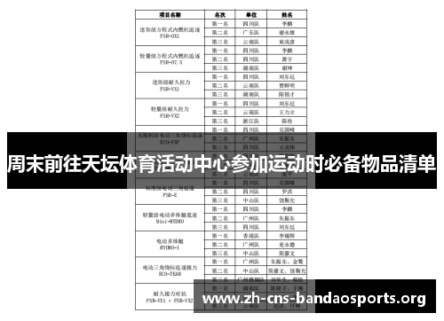 周末前往天坛体育活动中心参加运动时必备物品清单 周末前往天坛体育活动中心参加运动时必备物品清单